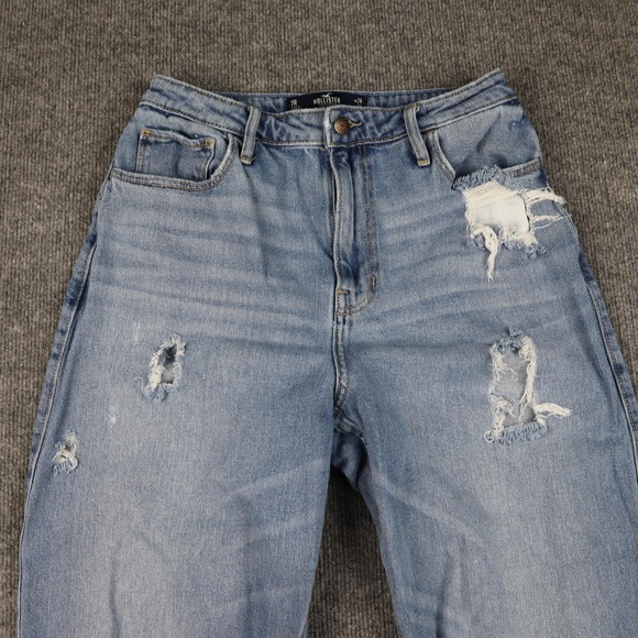 Hollister Jeans Womens 7 Light Wash Ultra High Rise Dad Distressed Ripped Knees - Picture 2 of 16